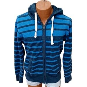 Roebuck & Co Heritage Hoodie Men's Adult Medium Blue Striped Full Zip Jacket